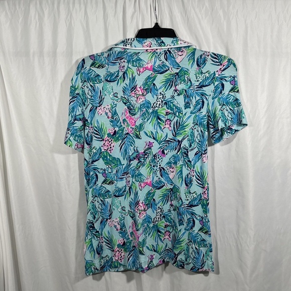 NEW Lilly Pulitzer [ XXS ] PJ Knit Button-Up Top Blue Barking Up‎ Palm Tree - Picture 9 of 14